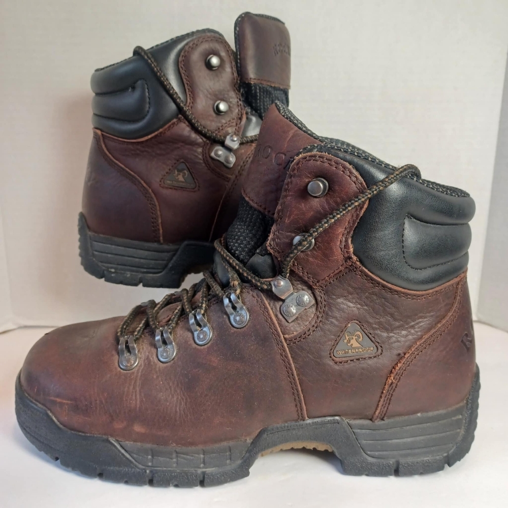Mens 9.5M Rocky 6" Mobilite Boots 6114 Steel Toe Waterproof Leather Brown